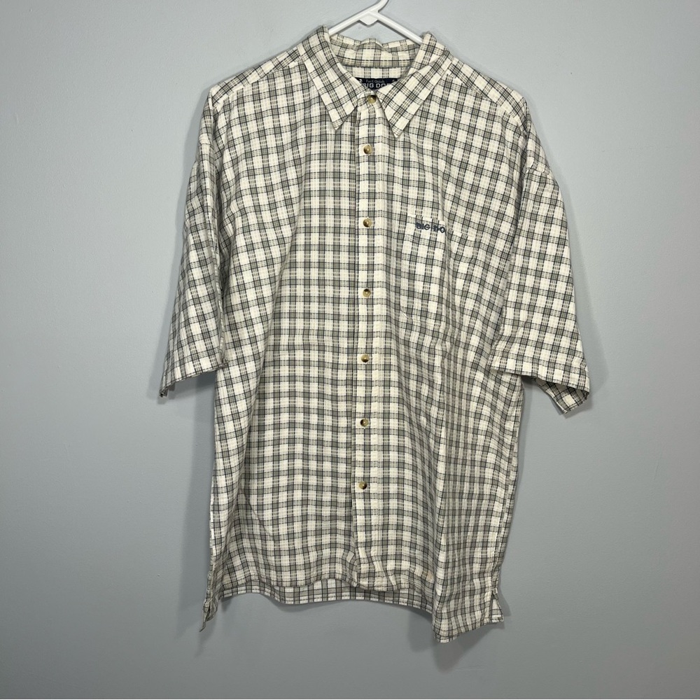 VINTAGE Big Dogs Shirt Mens Extra Large White Beige Checker Button Up Casual